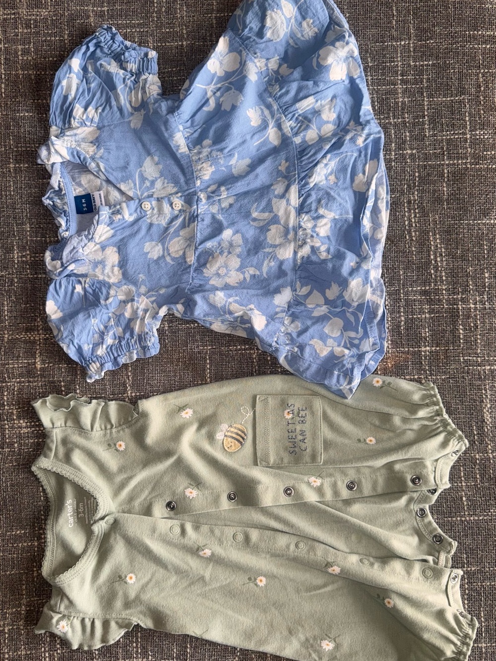 Blue Floral Baby Dress & Sage Bee Romper Set - Kids Accessories
